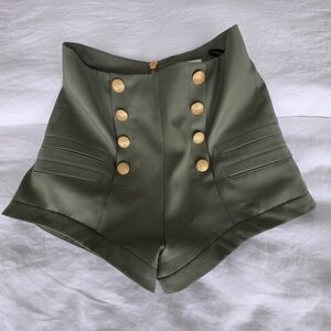 Olive Green High-Waisted Shorts with Gold Buttons